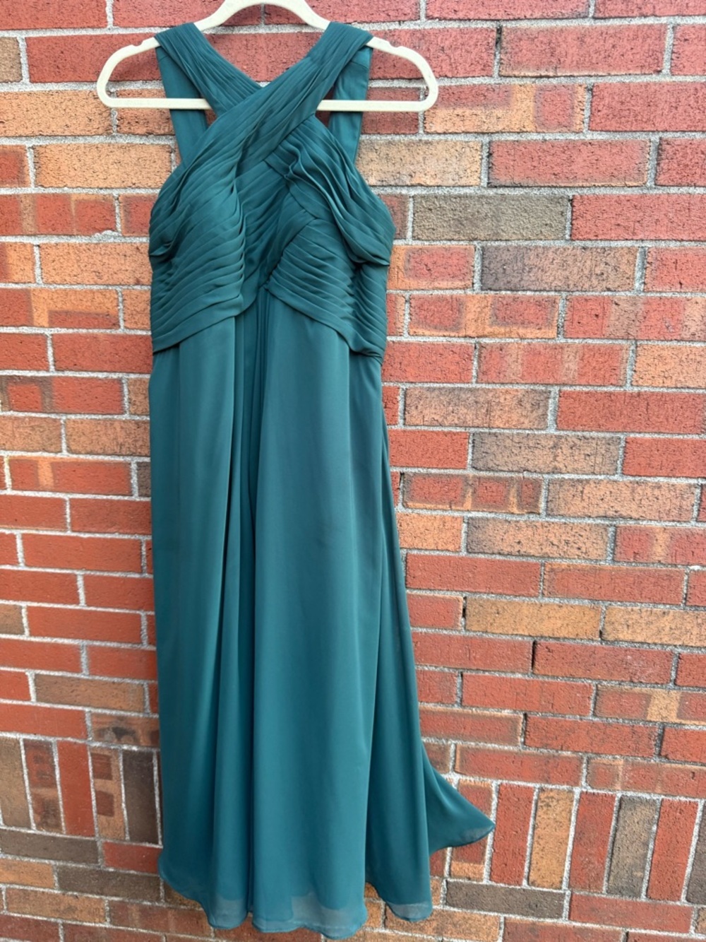 Azazie Hunter Green Chiffon Pleated Bridesmaid Dress Size 6 Formal Maxi Gown